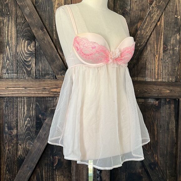 Victoria’s Secret Sheer Tulle Rhinestone Embellished Push Up Babydoll - Picture 4 of 9